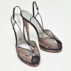 Casadei Black/Pink Lace and Satin Ankle Strap Sandals Size 41