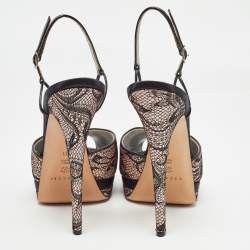 Casadei Black/Pink Lace and Satin Ankle Strap Sandals Size 41