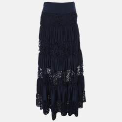 Pre Owned Catherine Malandrino Navy Blue Silk Blend Cut-out Paneled Maxi Skirt S