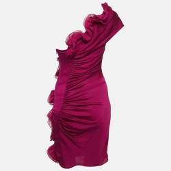 Catherine Malandrino Purple Silk Ruffled One-Shoulder Mini Dress S