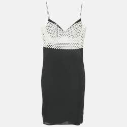 Pre Owned Catherine Malandrino Black/White Crepe and Lace Sleeveless Mini Dress S