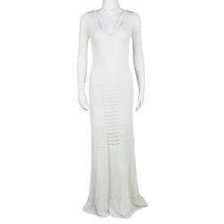 Pre Owned Catherine Malandrino Off White Crochet Knit Fitted Maxi Dress P / XS