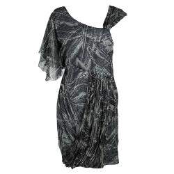 Catherine Malandrino Multicolor Printed Ruffle Detail Draped Dress S