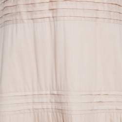 Catherine Malandrino Beige Pintuck Detail Embroidered Hem Maxi Dress M