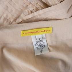 Catherine Malandrino Beige Pintuck Detail Embroidered Hem Maxi Dress M