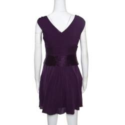 Catherine Malandrino Purple Silk Gathered Bodice Detail Sleeveless Dress M