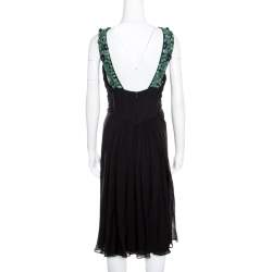 Malandrino Black Silk Plisse Bodice Detail Embellished Sleeveless A Line Dress M