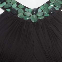 Malandrino Black Silk Plisse Bodice Detail Embellished Sleeveless A Line Dress M