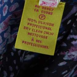 Pre Owned Catherine Malandrino Multicolor Printed Silk Frayed Neck Detail Long Sleeve Blouse S