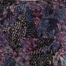 Pre Owned Catherine Malandrino Multicolor Printed Silk Frayed Neck Detail Long Sleeve Blouse S