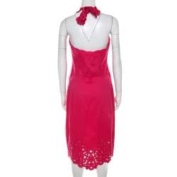 Catherine Malandrino Pink Cotton Eyelet Trim Detail Halter Dress M 