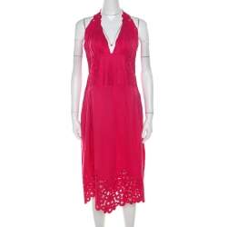 Catherine Malandrino Pink Cotton Eyelet Trim Detail Halter Dress M 