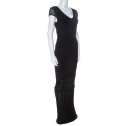 Pre Owned Catherine Malandrino Black Crochet Knit Short Sleeve Maxi Dress S 
