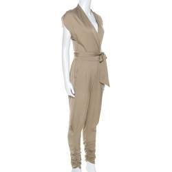 Catherine Malandrino Khaki Green Stretch Silk Draped Harem Jumpsuit S