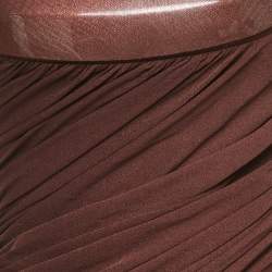 Pre Owned فستان سي دوت دام جيرسي بني وتول معدني كو�ب قصير مقاس صغير (سمول)