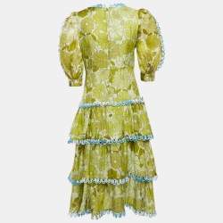 CeliaB Green Floral Print Silk Blend Tiered Midi Erica Dress S