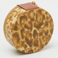 Pre Owned Celine Beige/Brown Animal Print Saffiano Leather Round Zip Around Pouch