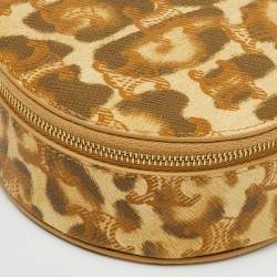 Pre Owned Celine Beige/Brown Animal Print Saffiano Leather Round Zip Around Pouch