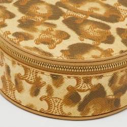 Pre Owned Celine Beige/Brown Animal Print Saffiano Leather Round Zip Around Pouch