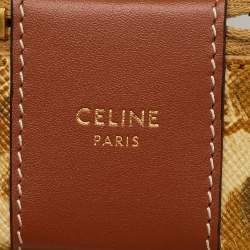 Pre Owned Celine Beige/Brown Animal Print Saffiano Leather Round Zip Around Pouch