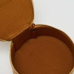 Pre Owned Celine Beige/Brown Animal Print Saffiano Leather Round Zip Around Pouch