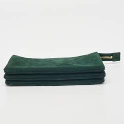 Celine Green Suede Solo Trio Cosmetic Pouch