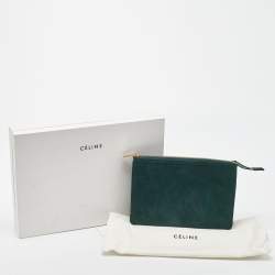 Celine Green Suede Solo Trio Cosmetic Pouch