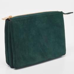 Celine Green Suede Solo Trio Cosmetic Pouch