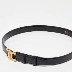 Celine Black Leather Triomphe Buckle Belt 80CM