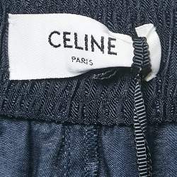 Pre Owned Celine Navy Blue Satin Applique Detail Track Pants M
