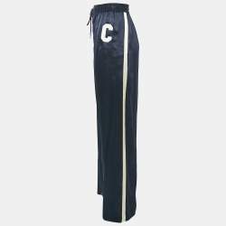 Pre Owned Celine Navy Blue Satin Applique Detail Track Pants M