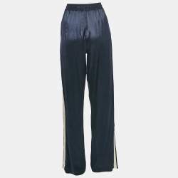 Pre Owned Celine Navy Blue Satin Applique Detail Track Pants M