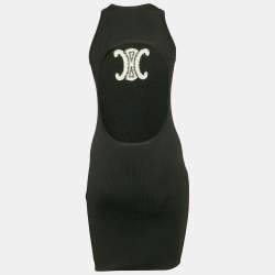 Pre Owned Celine Black Rib Knit Sleeveless Triomphe Tank Dress S