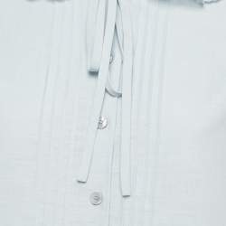 مملوكة مسبقًا Celine Blue Embroidered Collar Cotton Blouse S