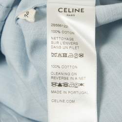 مملوكة مسبقًا Celine Blue Embroidered Collar Cotton Blouse S
