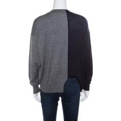 Pre Owned Celine Navy Blue and Grey Half and Half Sweater S