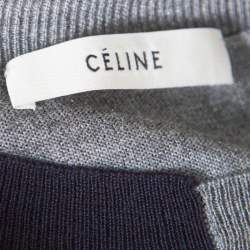 Pre Owned Celine Navy Blue and Grey Half and Half Sweater S