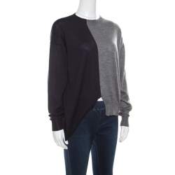 Pre Owned Celine Navy Blue and Grey Half and Half Sweater S