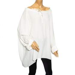 Pre Owned Celine Off White Crepe Off Shoulder Oversized Tunic S