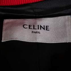 Pre Owned Celine Red Wool Logo Embroidered Button Front Teddy Jacket M