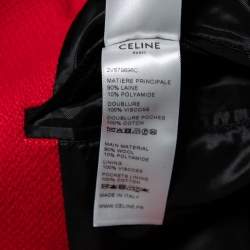 Pre Owned Celine Red Wool Logo Embroidered Button Front Teddy Jacket M