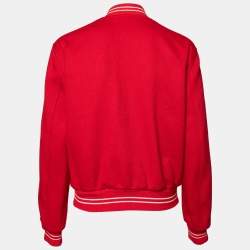 Pre Owned Celine Red Wool Logo Embroidered Button Front Teddy Jacket M