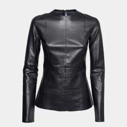Pre Owned Celine Black Lambskin Leather Long Sleeve Peplum Top S