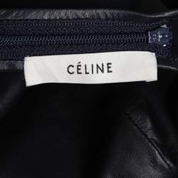 Pre Owned Celine Black Lambskin Leather Long Sleeve Peplum Top S