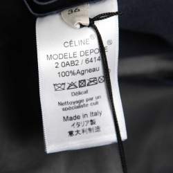 Pre Owned Celine Black Lambskin Leather Long Sleeve Peplum Top S