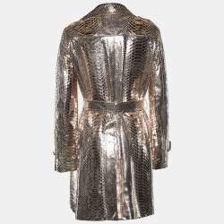 Celine Metallic Rose Gold Python Belted Knee Length Coat L