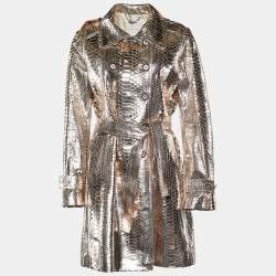Celine Metallic Rose Gold Python Belted Knee Length Coat L