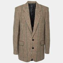 Celine Brown Houndstooth Patterned Wool Blazer M