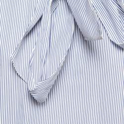 Pre Owned Celine Blue Striped Cotton Poplin Tie-Neck Blouse S