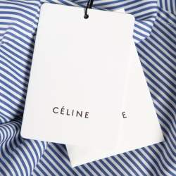 Pre Owned Celine Blue Striped Cotton Poplin Tie-Neck Blouse S